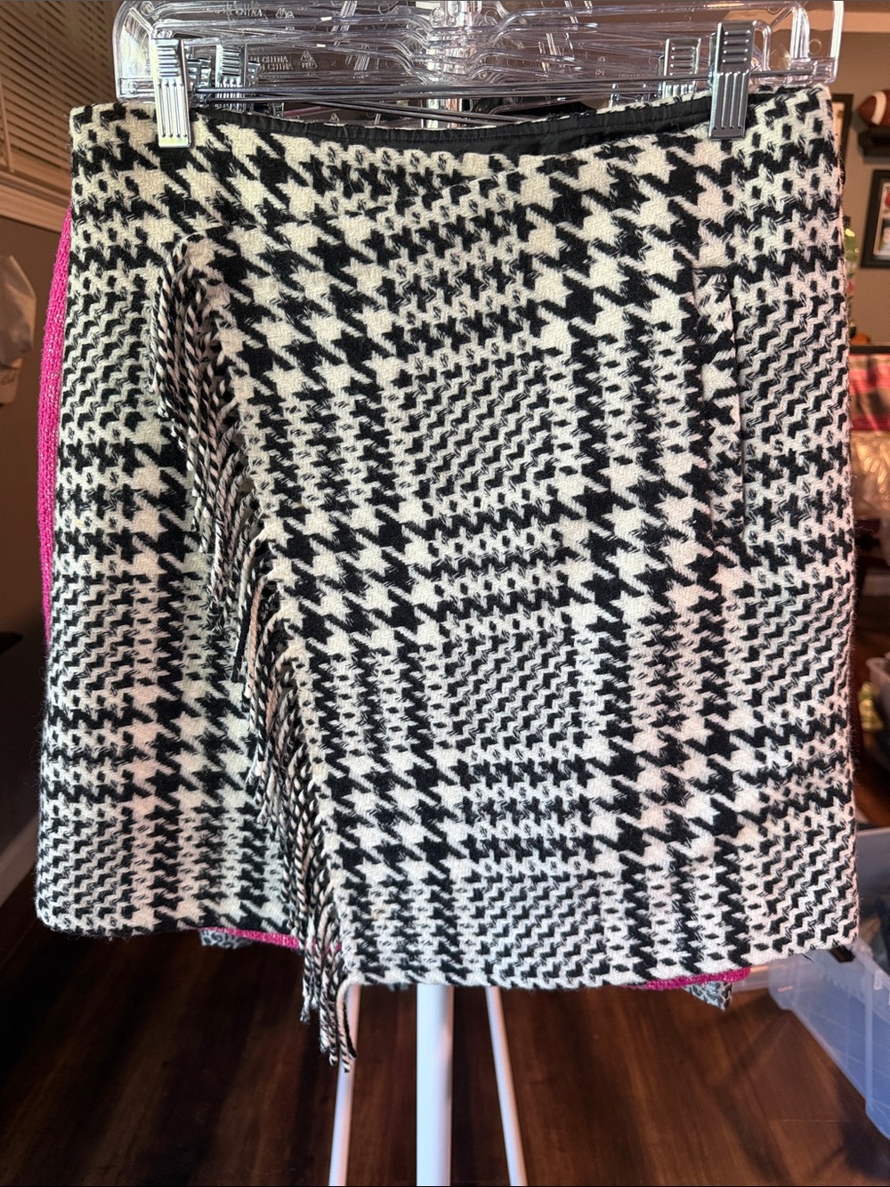 Eddie Bauer Black and White Houndstooth Wrap Mini Skirt